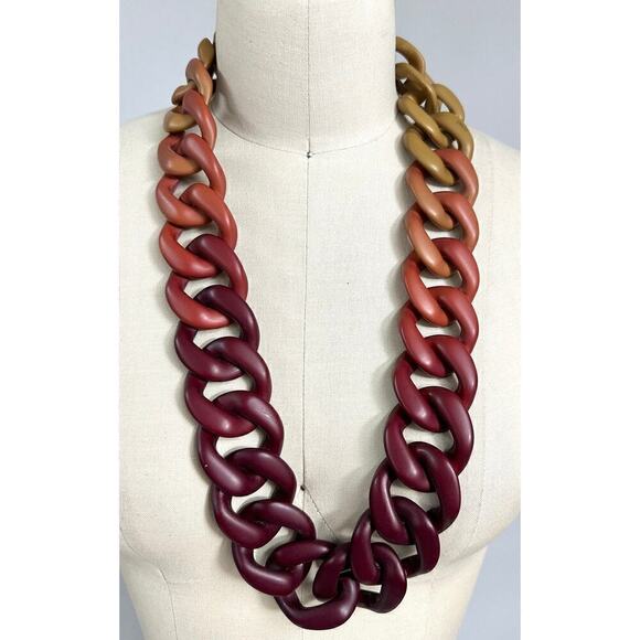 PONO by Joan Goodman Italian Resin Necklace Red Brown Tan 30" - Picture 4 of 6
